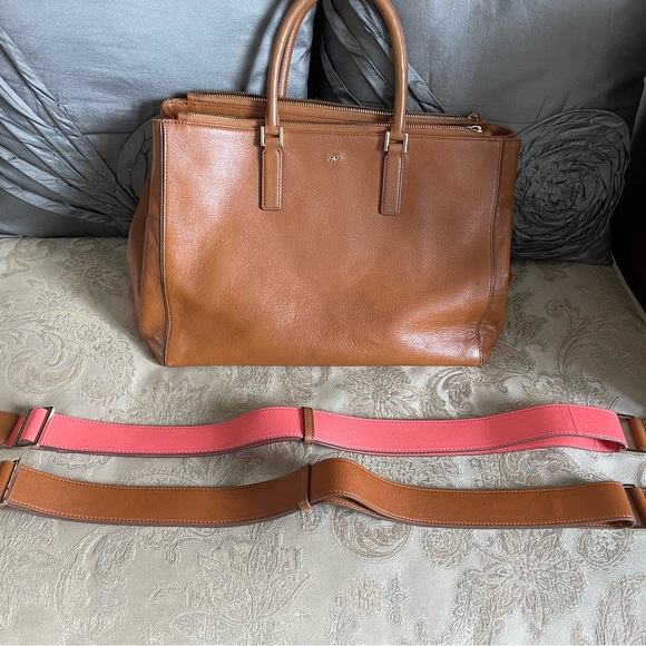 Anya Hindmarch leather satchel in tan leather - with 2 straps (with beach bag) - Picture 2 of 15